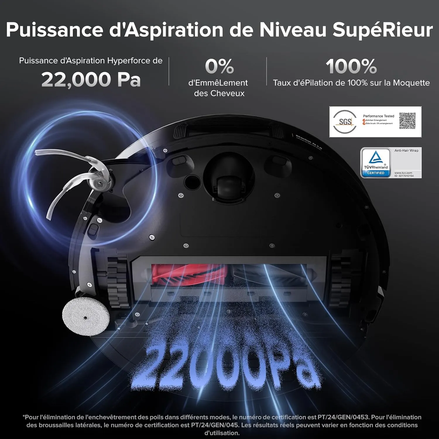 Robthtorock Saros 10 Aspirateur Robot 22,000 Pa DuoDivide Anti-Enchevétrements, Robot Aspirateur Le Plus Fin, Reactive Al 3.0
