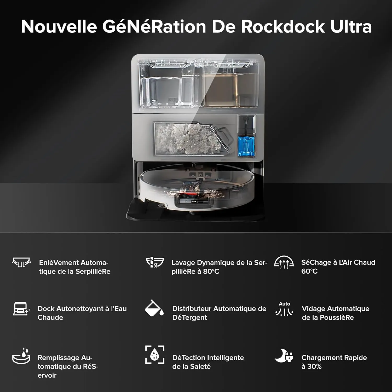 Robthtorock Saros 10 Aspirateur Robot 22,000 Pa DuoDivide Anti-Enchevétrements, Robot Aspirateur Le Plus Fin, Reactive Al 3.0