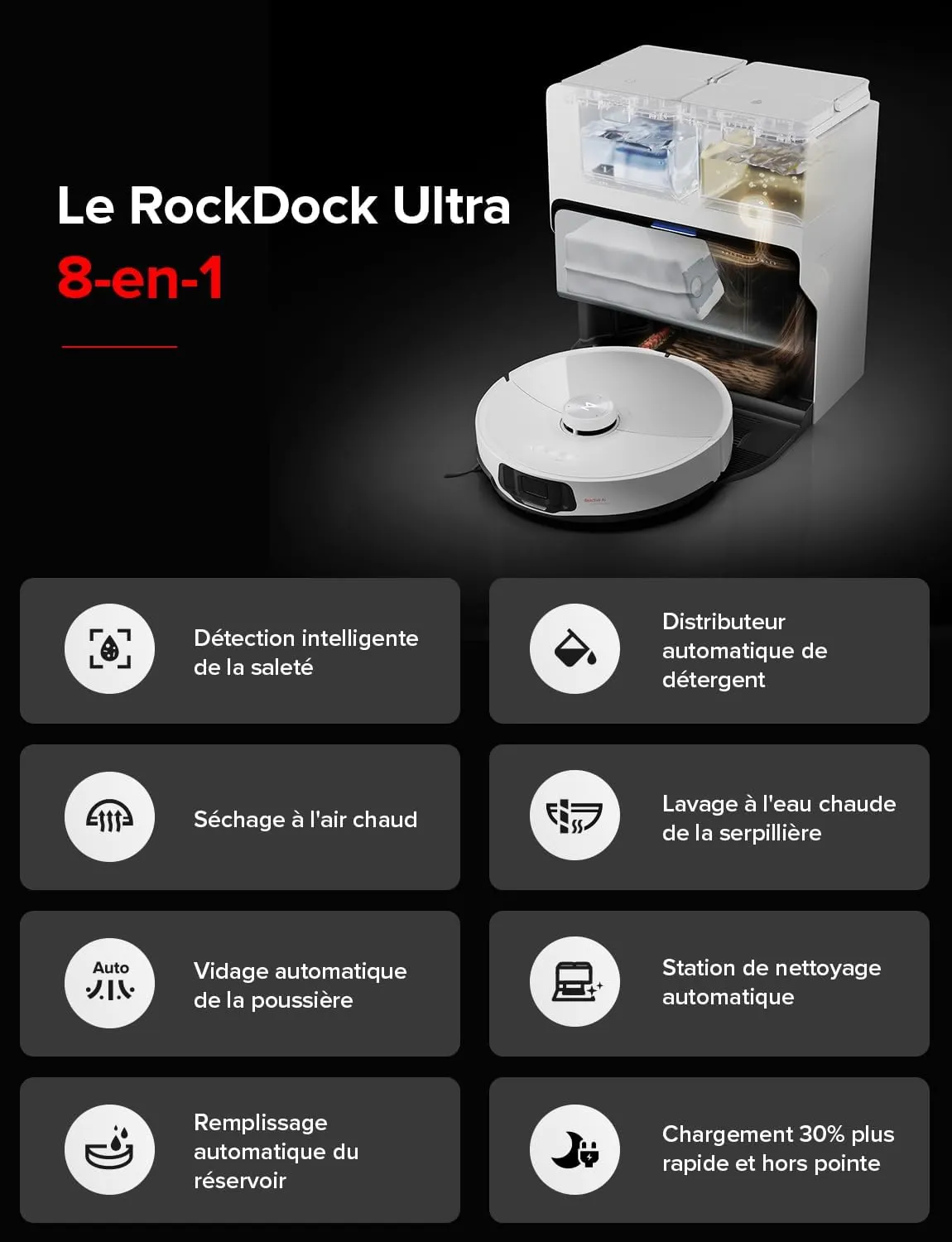 Robthtorock Saros 10 Aspirateur Robot 22,000 Pa DuoDivide Anti-Enchevétrements, Robot Aspirateur Le Plus Fin, Reactive Al 3.0