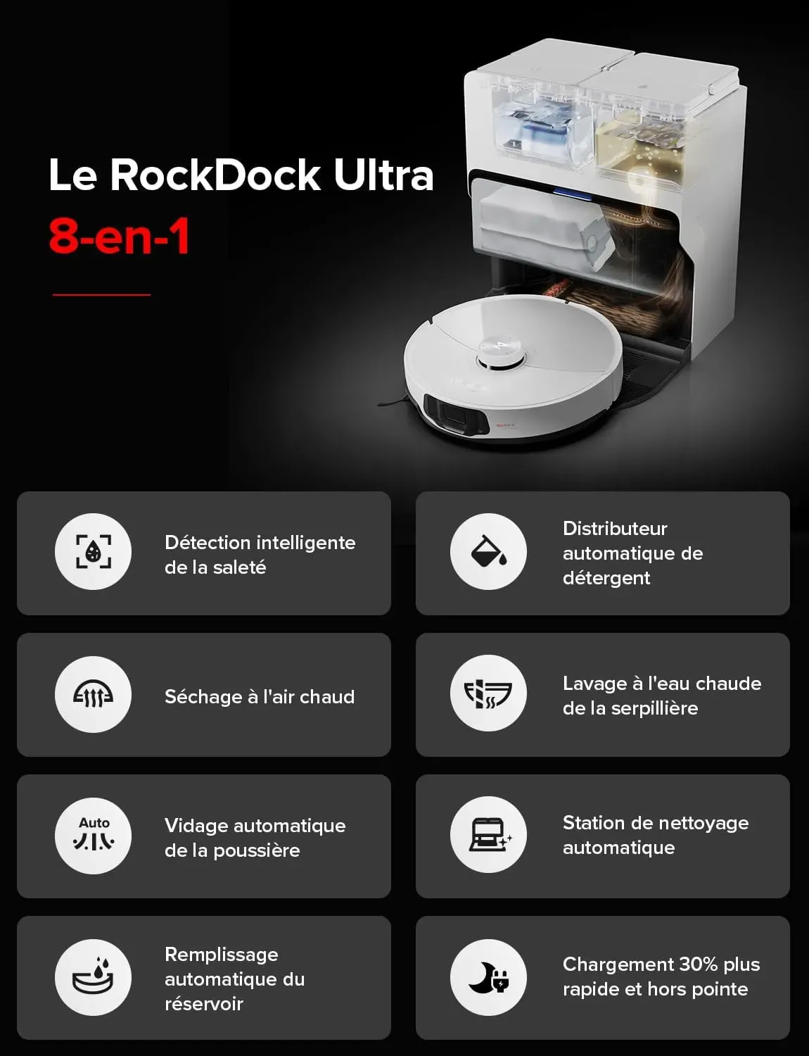 Robthtorock Saros 10 Aspirateur Robot 22,000 Pa DuoDivide Anti-Enchevétrements, Robot Aspirateur Le Plus Fin, Reactive Al 3.0