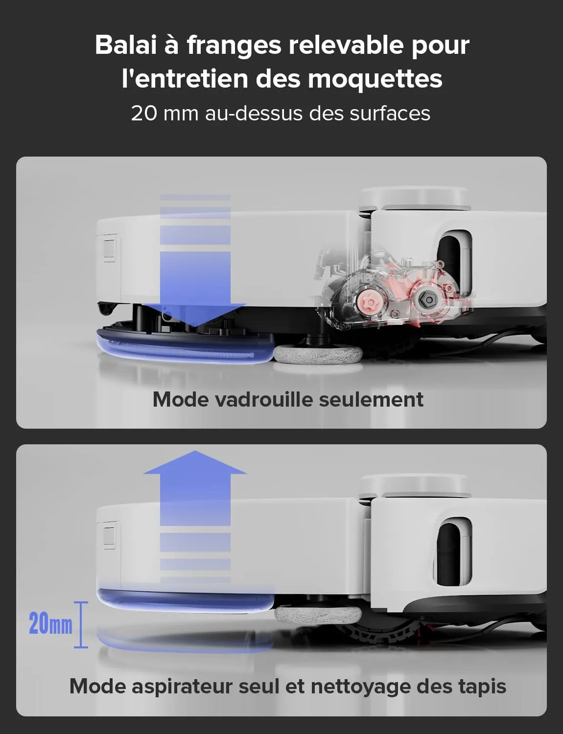 Robthtorock Saros 10 Aspirateur Robot 22,000 Pa DuoDivide Anti-Enchevétrements, Robot Aspirateur Le Plus Fin, Reactive Al 3.0