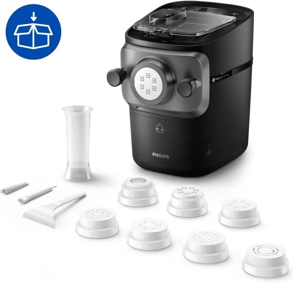 Phthtilips Pastamaker série 7000 Machine à pâtes, moules pour spaghettis, lasagnes et autres, 200 W, noir (HR2665/96)