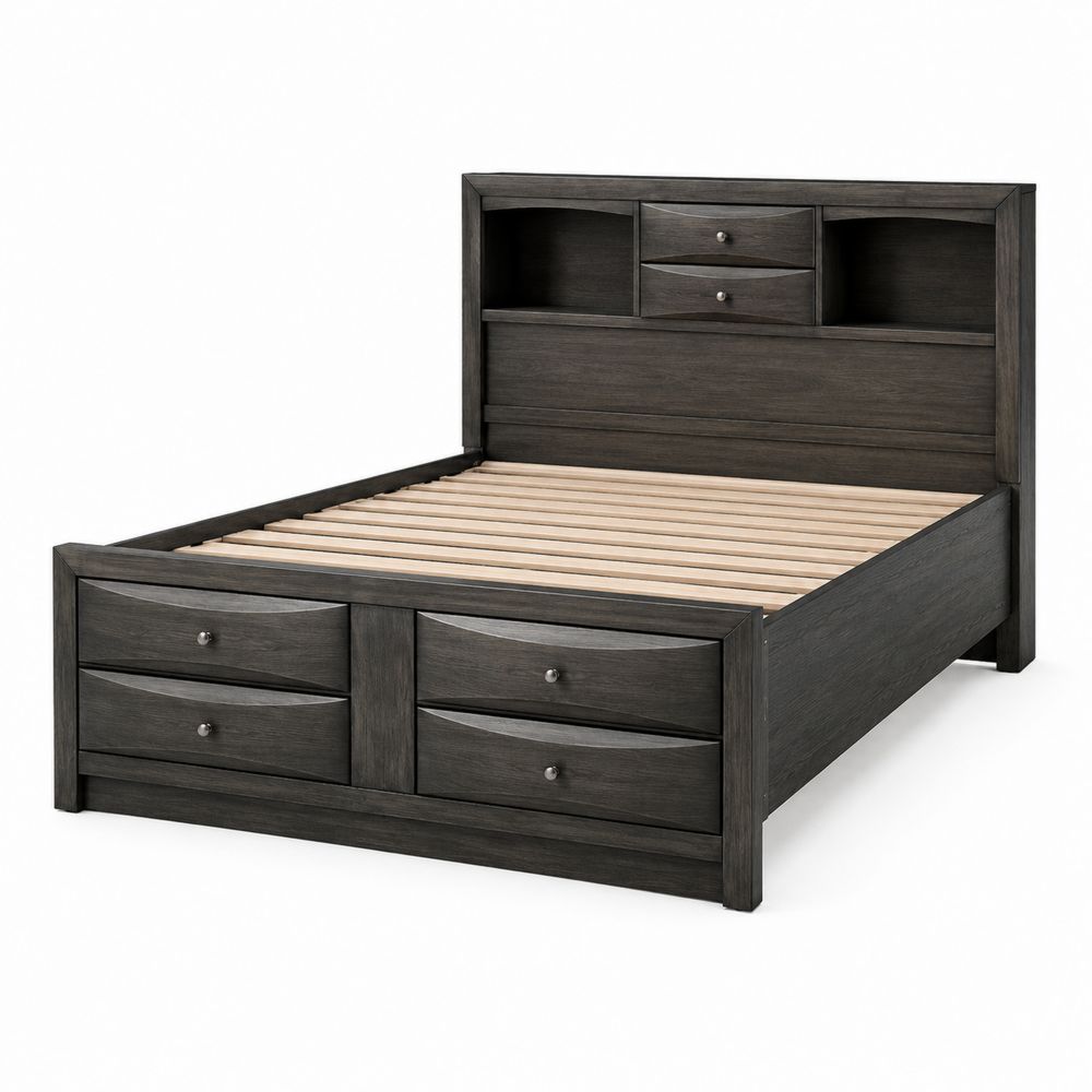 Cama de Madera Oscura con Almacenamiento y Cabecero 200x160 cm-Zenterrae