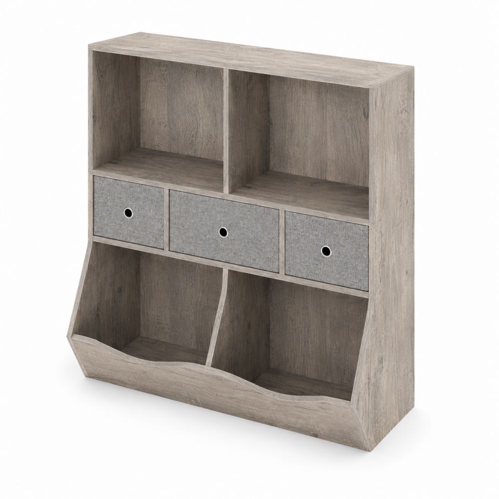 Estantería de Madera con Cajones de Tela Gris, 92 cm de Alto-Zenterrae