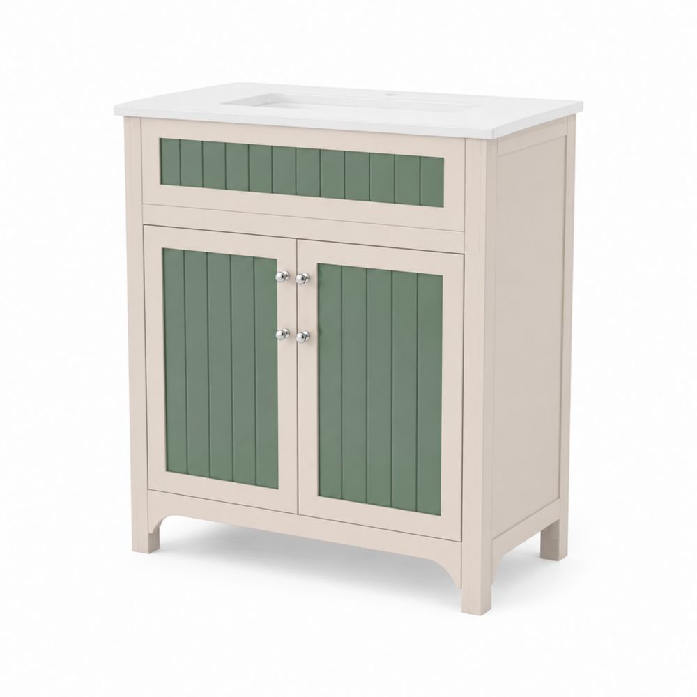 Mueble bajo lavabo de madera con lavabo cerámico Verde/Beige-Zenterrae