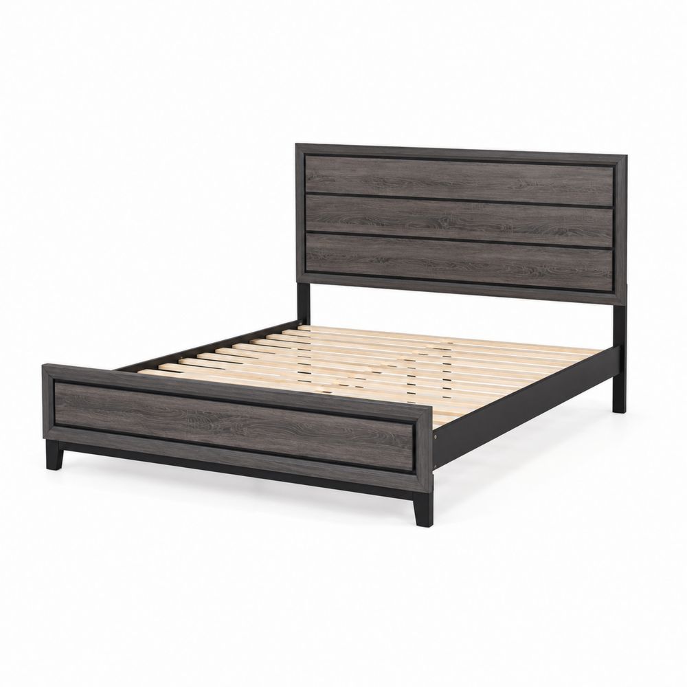 Cama de matrimonio de MDF y metal color gris 200x150 cm-Zenterrae