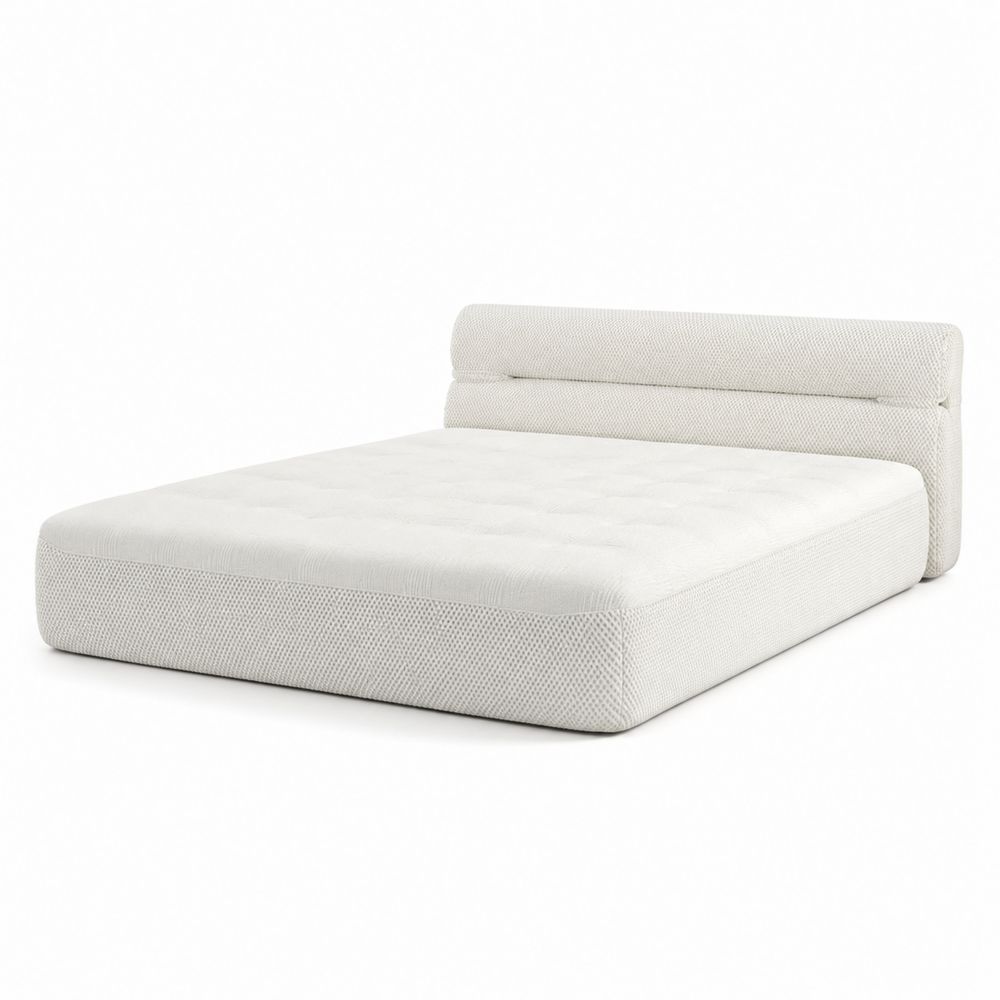Cama doble tapizada en poliéster blanco 200x160 cm-Zenterrae