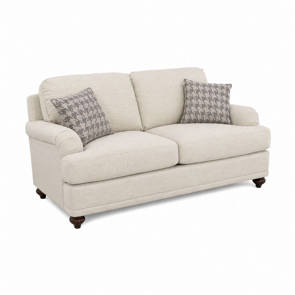 Sofá de 2 plazas de tela beige con cojines decorativos-Zenterrae