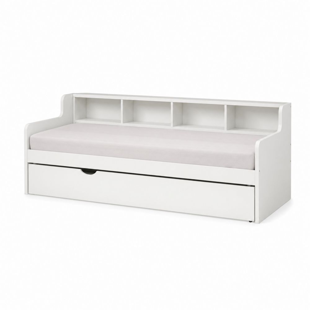 Diván cama con estantes y cajón 200x90 cm Madera Blanco-Zenterrae