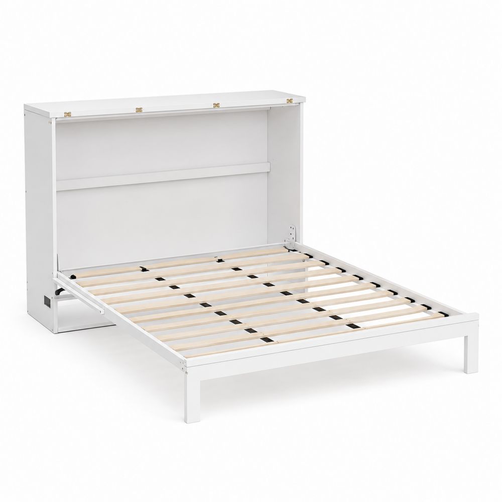 Cama abatible de madera y metal color Blanco 140x200 cm-Zenterrae