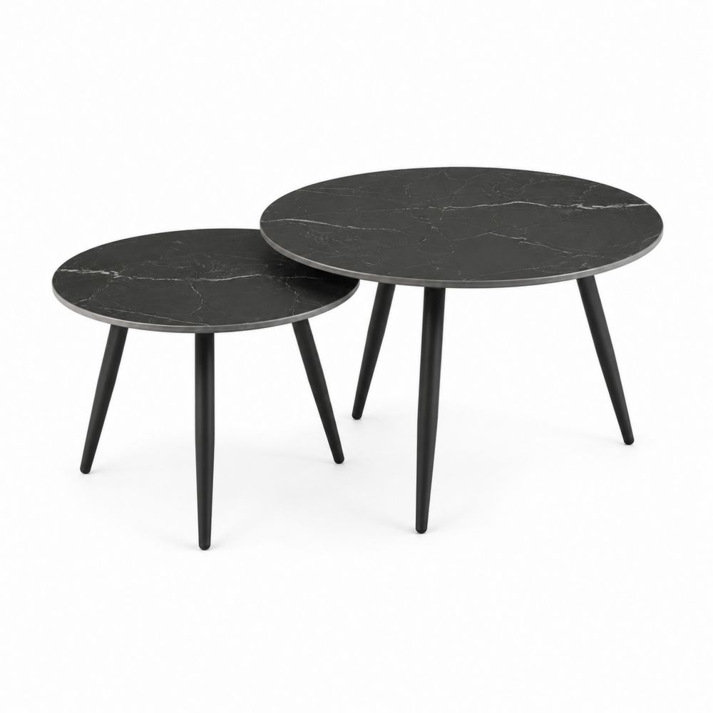 Conjunto de Mesas Nido Redondas Mármol Negro 60/50 cm-Zenterrae