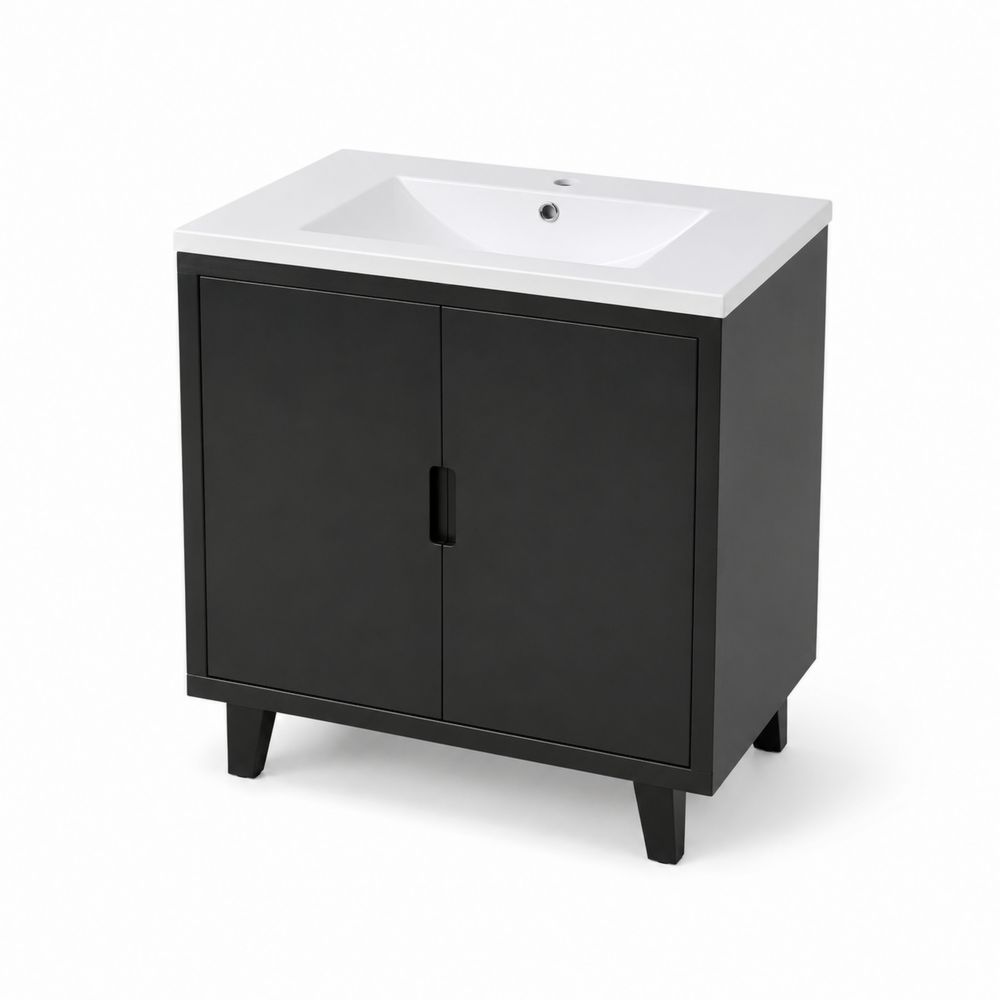 Mueble de baño MDF Negro con Lavabo de Cerámica Blanca-Zenterrae