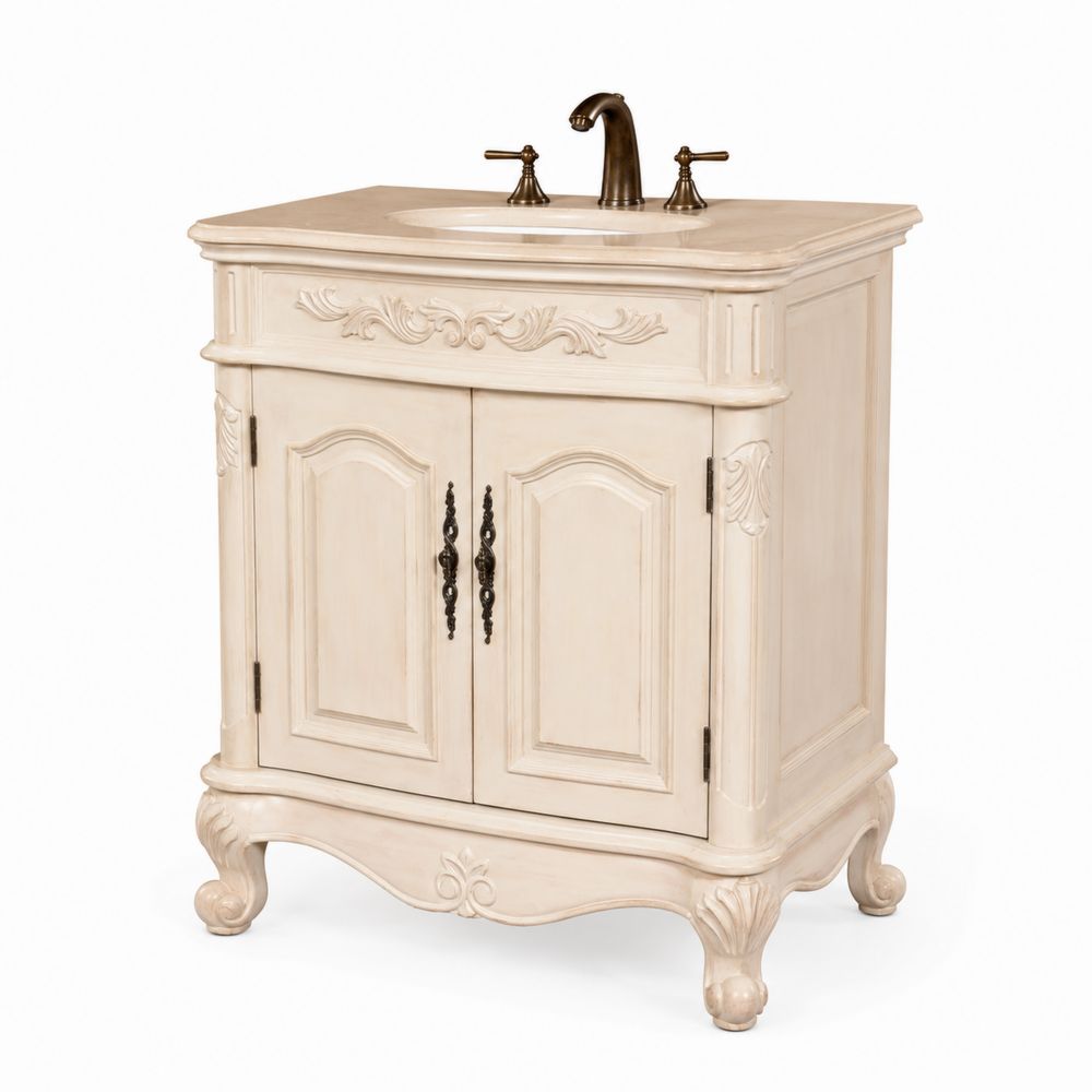 Mueble de lavabo individual de madera con detalles decorativos 80 cm x 60 cm x 85 cm Beige-Zenterrae