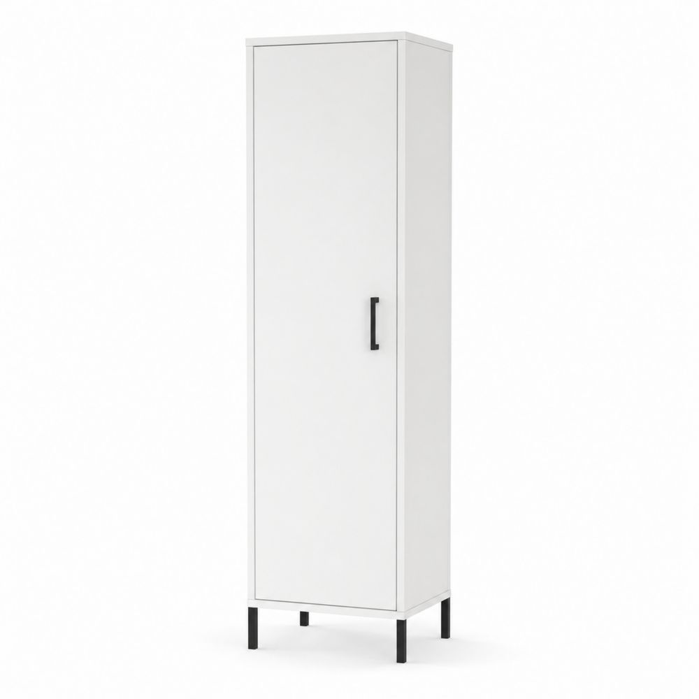 Armario alto de MDF blanco con estructura de metal y patas negras-Zenterrae