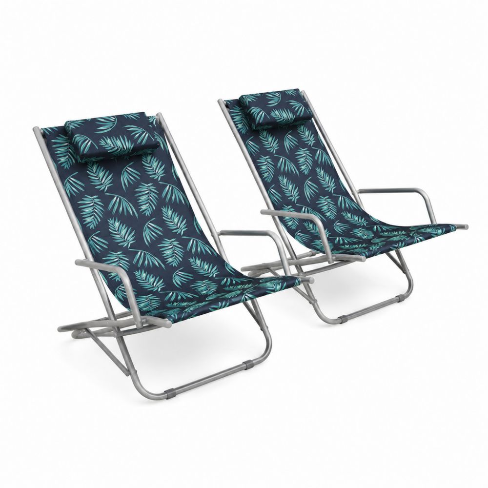 Conjunto de 2 Sillas de Playa Plegables de Aluminio y Tela Azul-Zenterrae