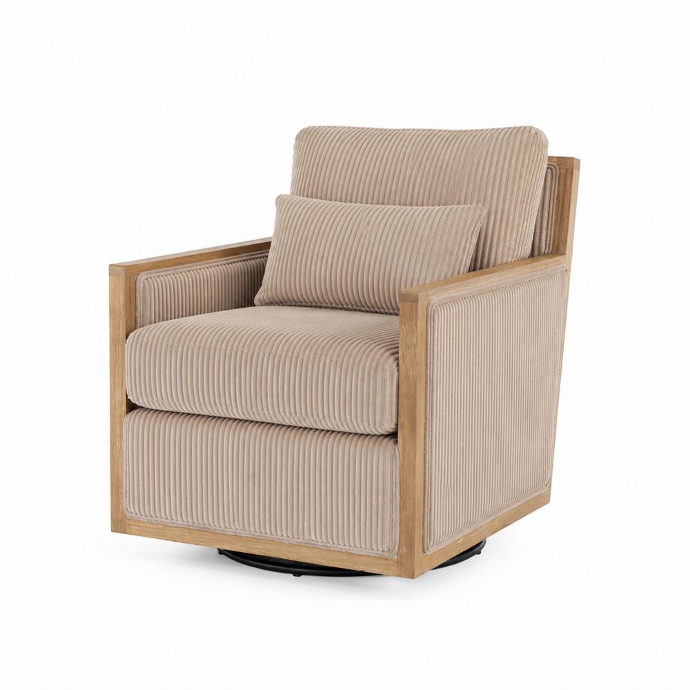 Silla giratoria de madera con tapicería de pana-Zenterrae