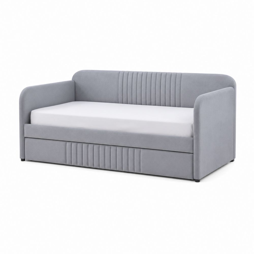 Diván de tela gris con almacenamiento 200x90x80 cm-Zenterrae