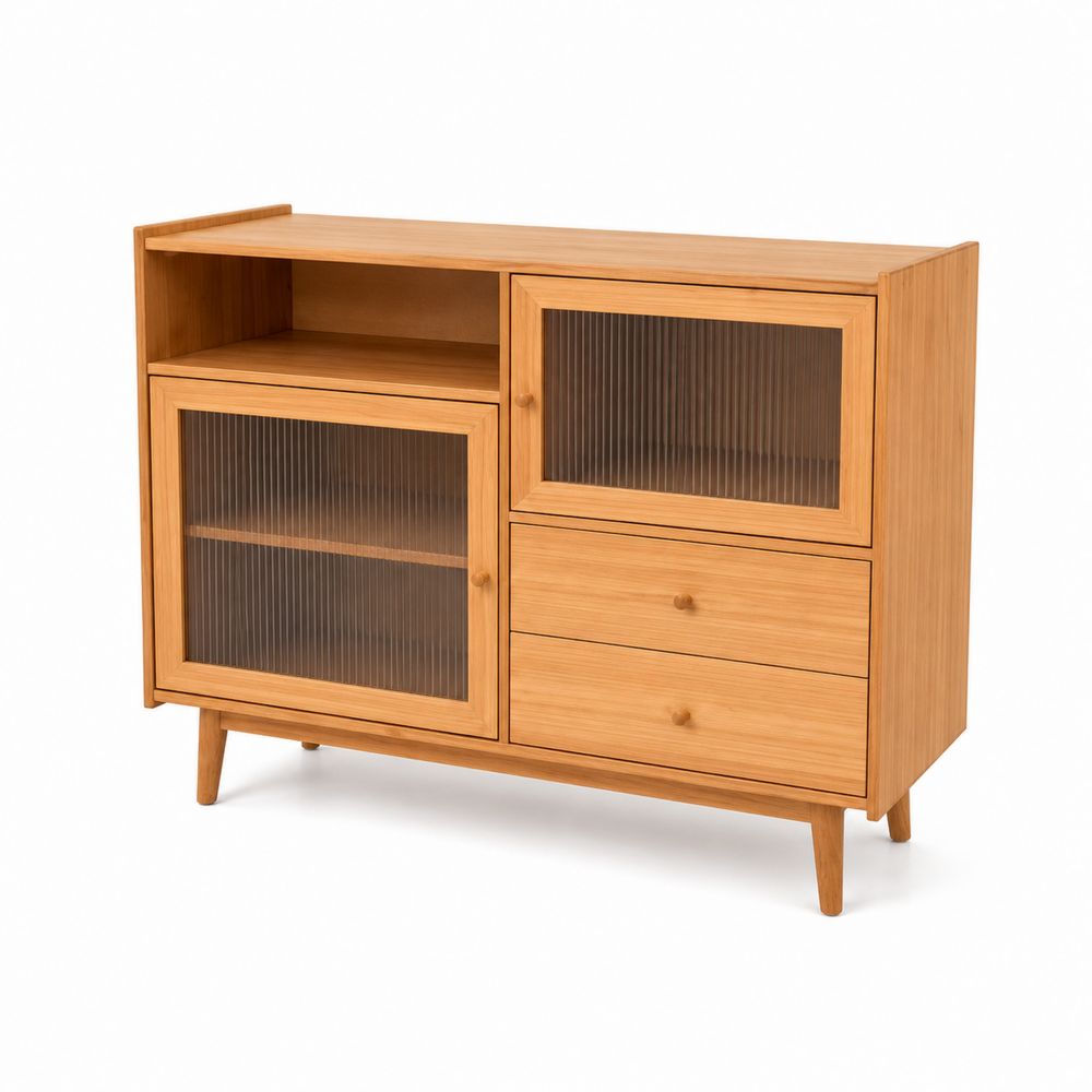 Aparador de madera con vidrio y cajones 120x45x80 cm-Zenterrae