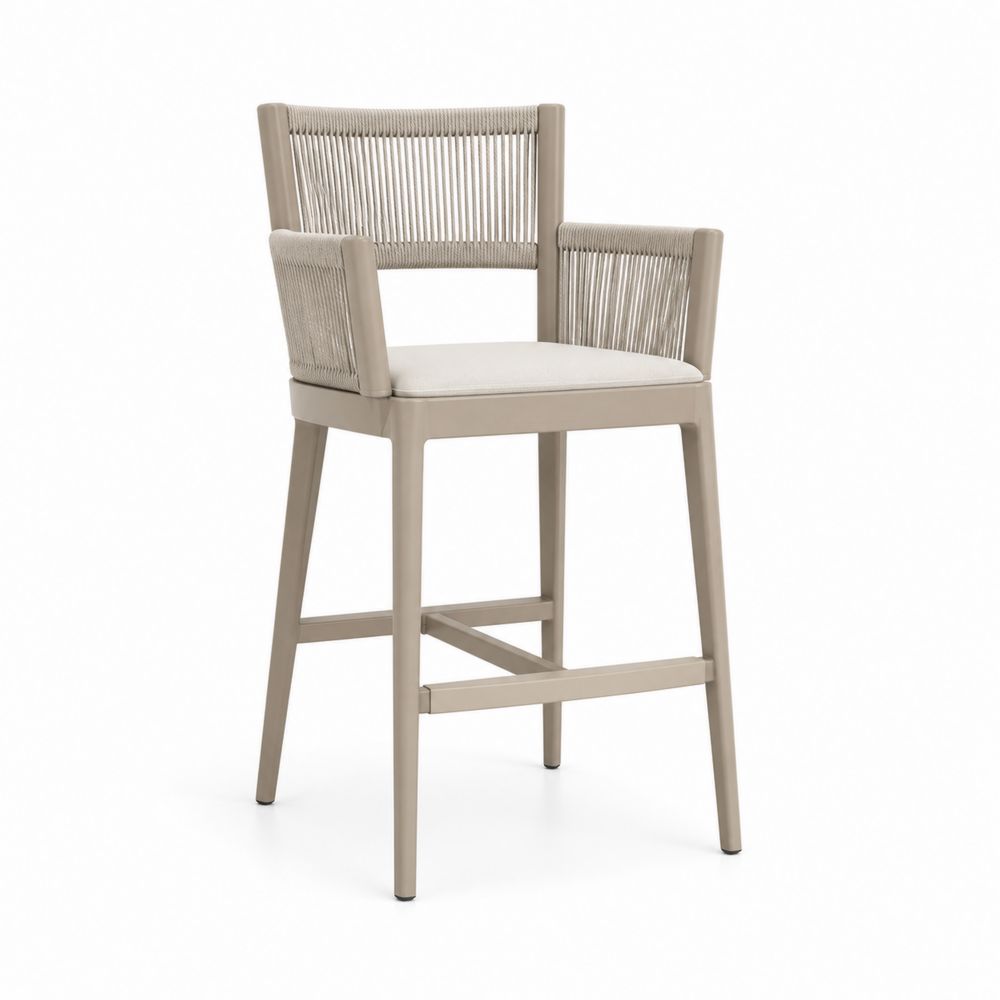 Taburete de acero y cuerda sintética con asiento de poliéster Gris-Zenterrae