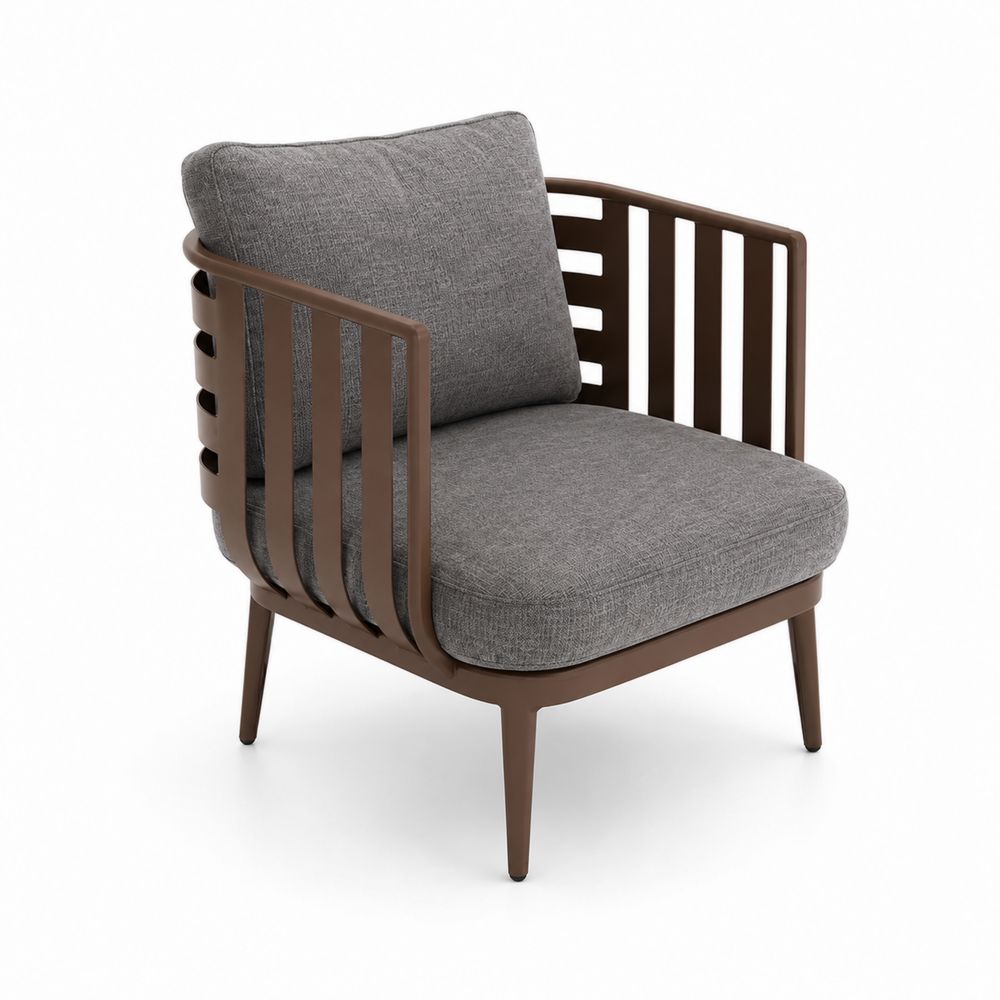 Sillón de aluminio marrón con cojines de poliéster gris-Zenterrae
