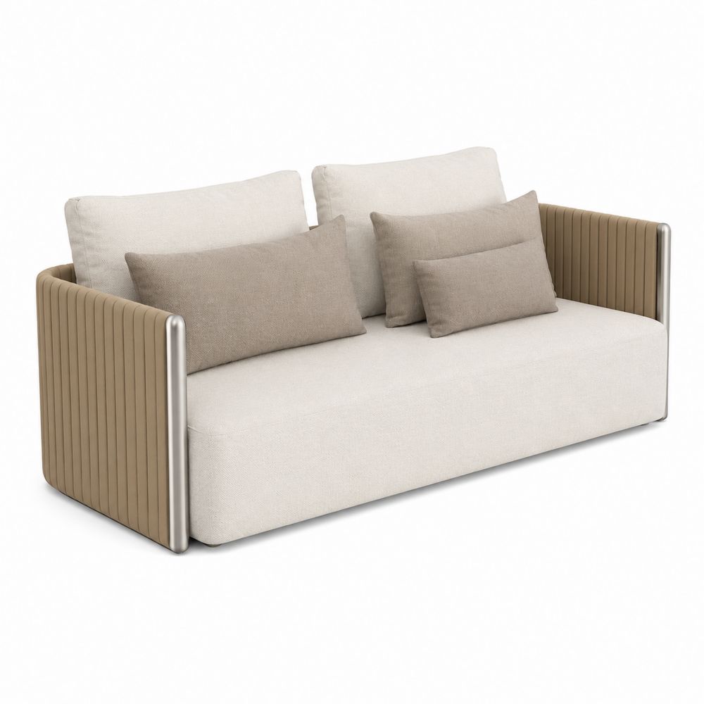 Sofá modular de exterior con cojines de poliéster Beige/Marrón 190 cm-Zenterrae