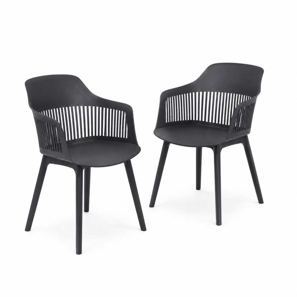 Juego de 2 Sillas de Plástico Negro con Respaldo de Listones-Zenterrae