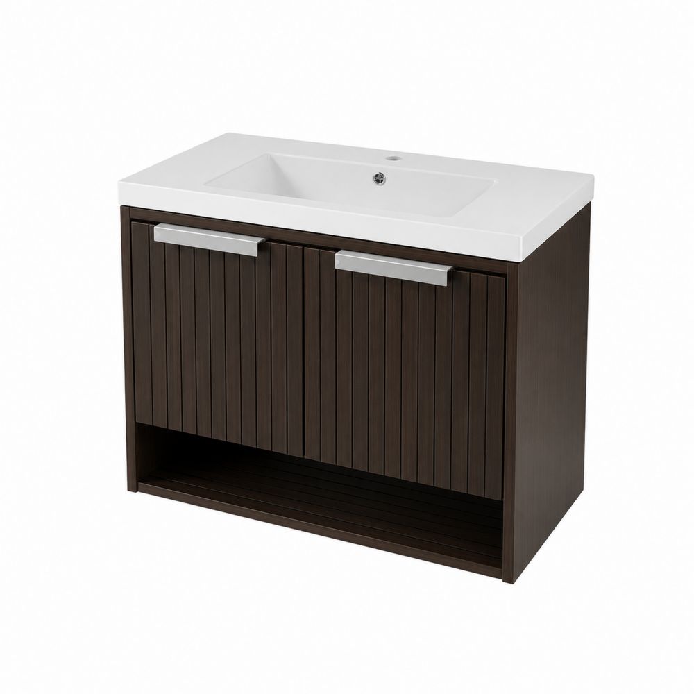 Mueble Bajo Lavabo de Madera Marrón con Lavabo de Porcelana-Zenterrae