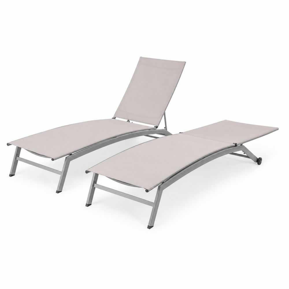 Juego de tumbonas de aluminio con textileno beige-Zenterrae