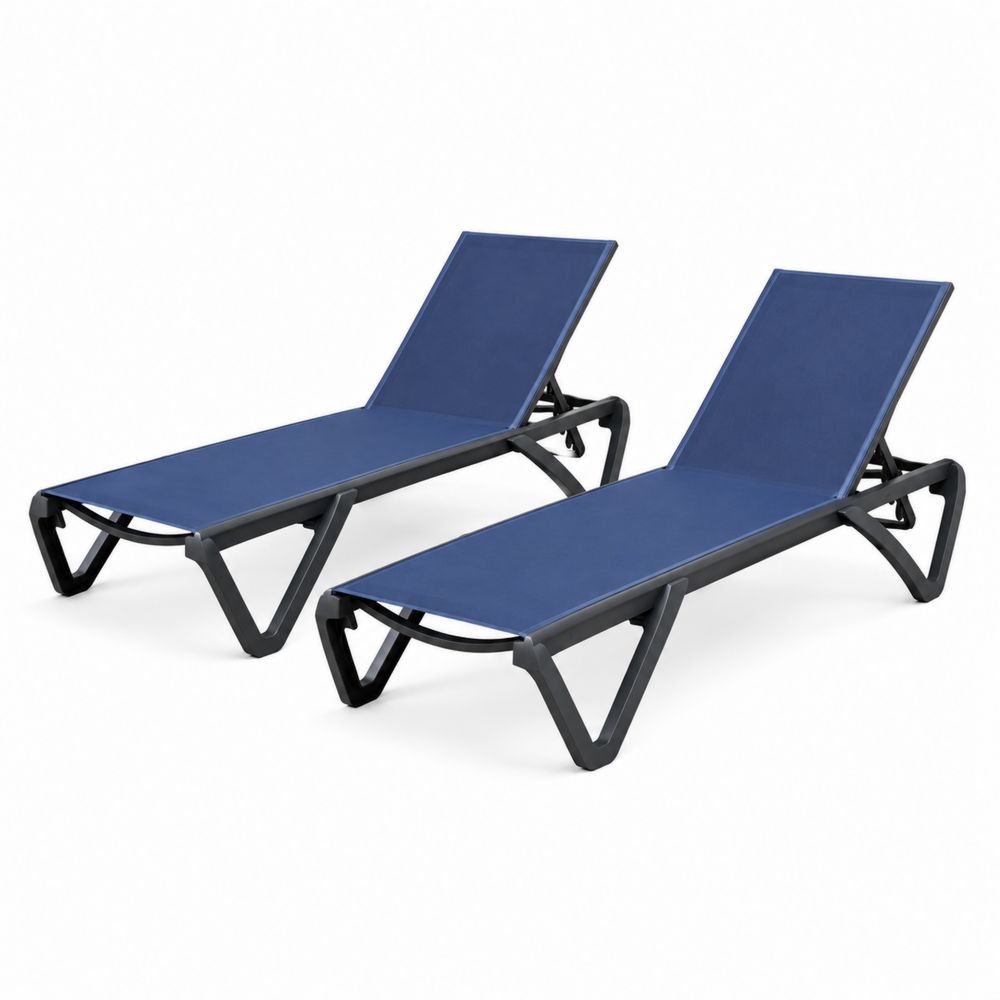 Conjunto de 2 tumbonas de aluminio y textileno azul-Zenterrae