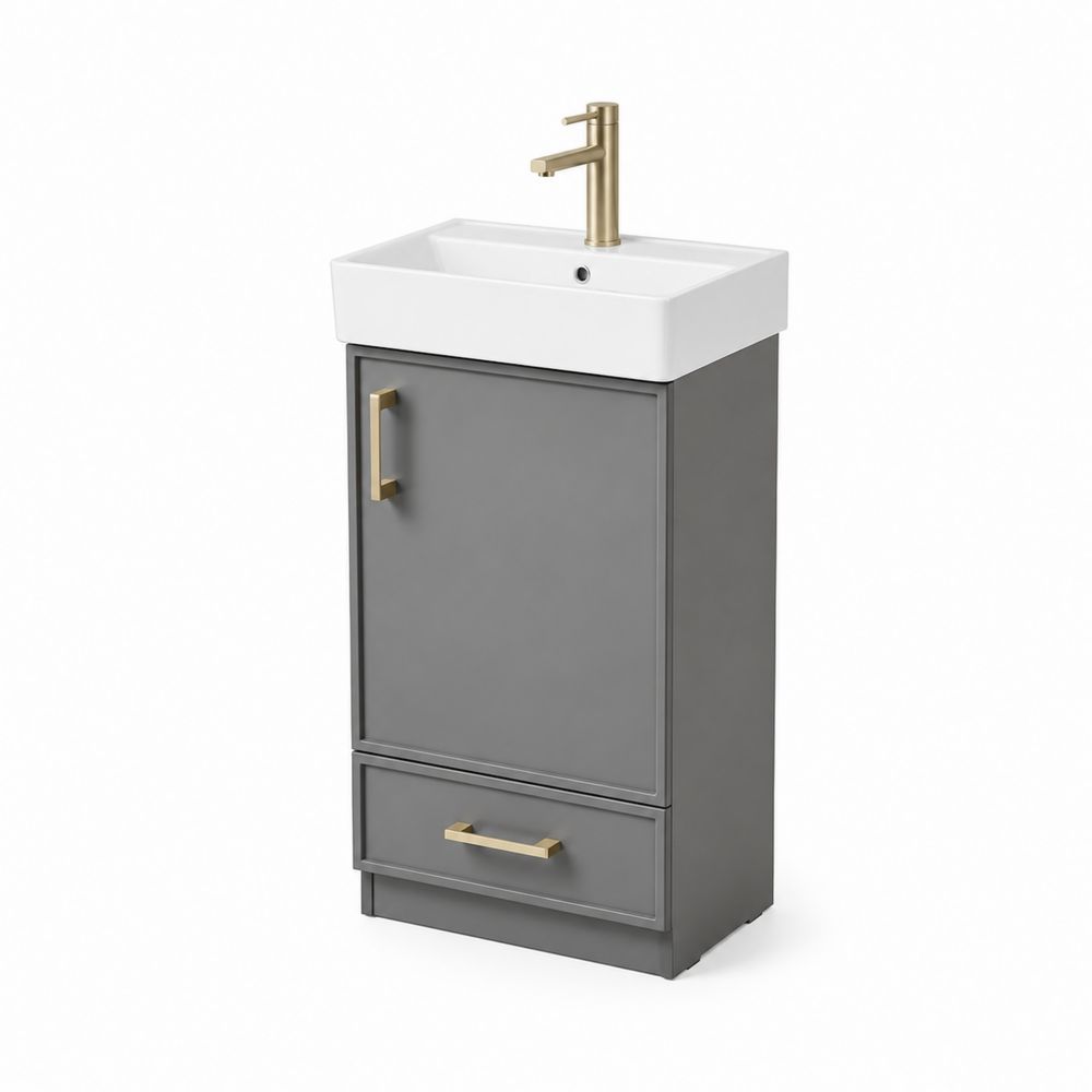 Mueble de lavabo individual MDF Gris y Blanco con grifo dorado-Zenterrae