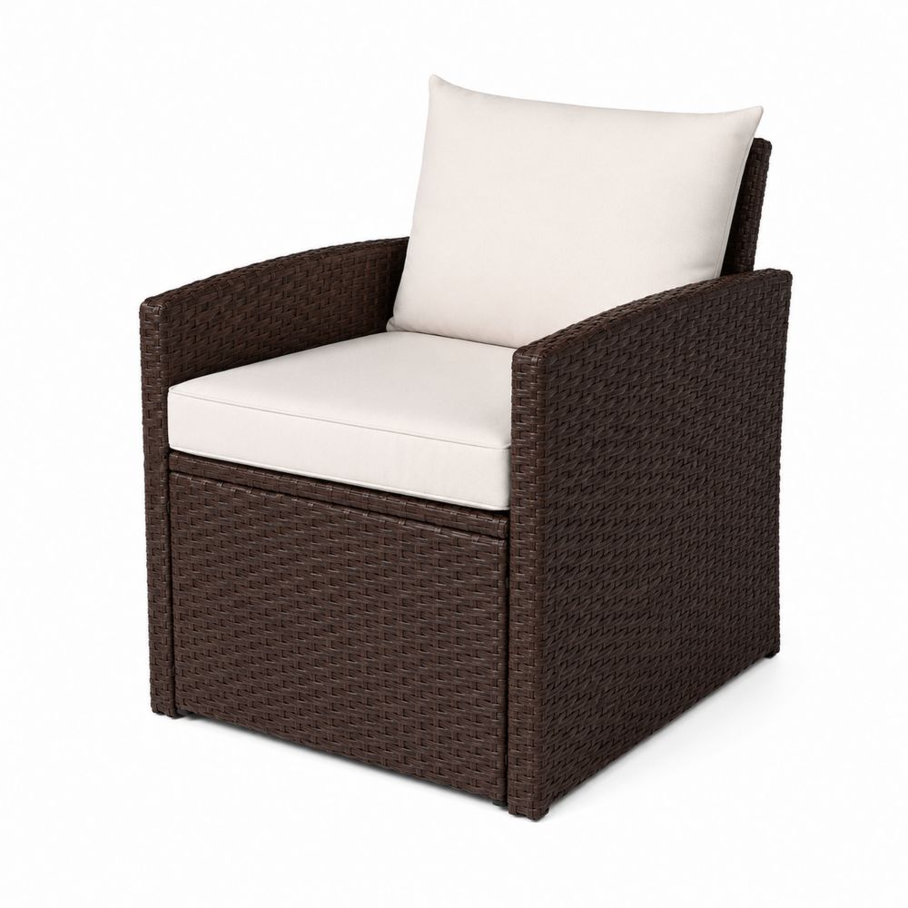 Sillón para Exterior de Ratán Sintético Marrón con Cojines Crema-Zenterrae