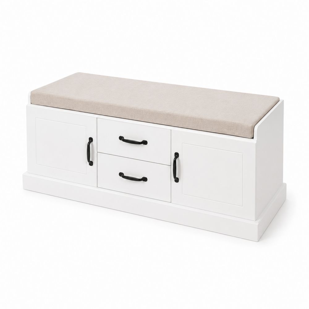 Banco Zapatero de Madera con Cojín Beige y Blanco-Zenterrae