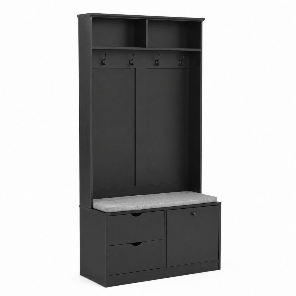 Perchero con Banco y Almacenamiento Negro MDF 185x90x40 cm-Zenterrae