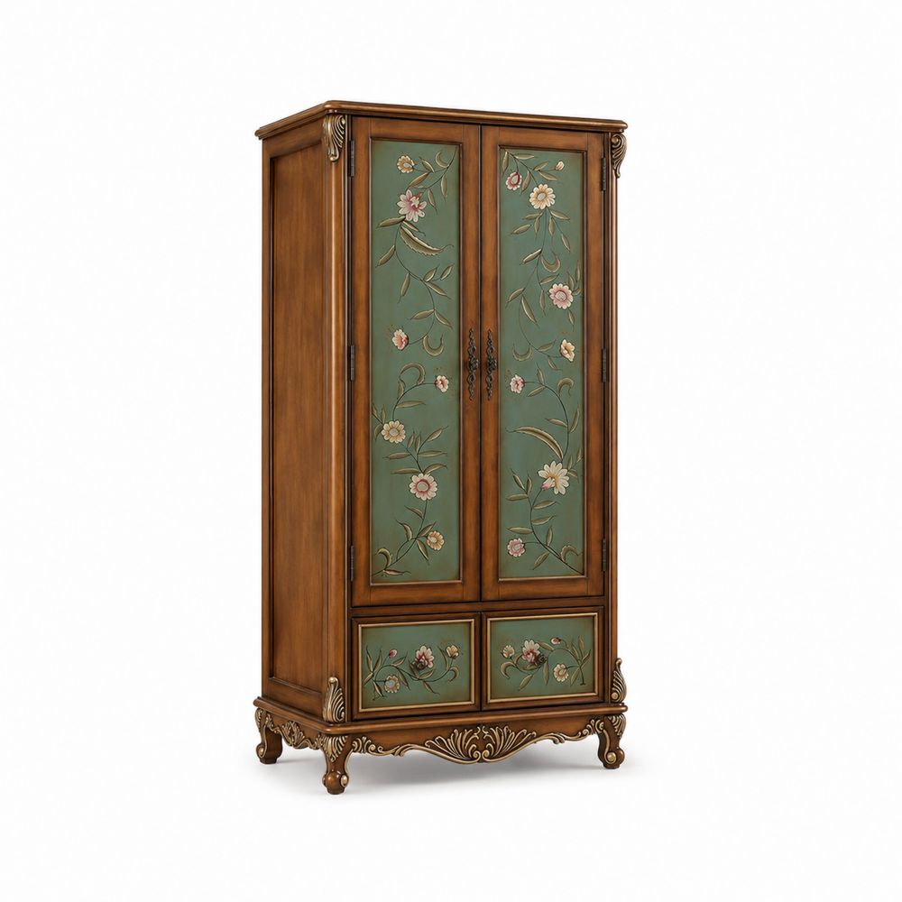 Armario de Madera Maciza con Diseño Floral-Zenterrae