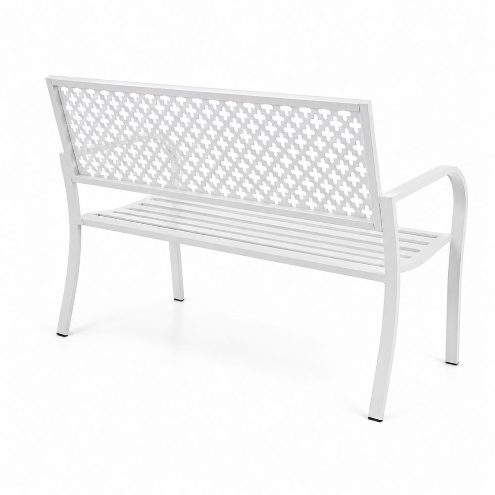 Banco de hierro blanco con respaldo decorativo 120 cm-Zenterrae