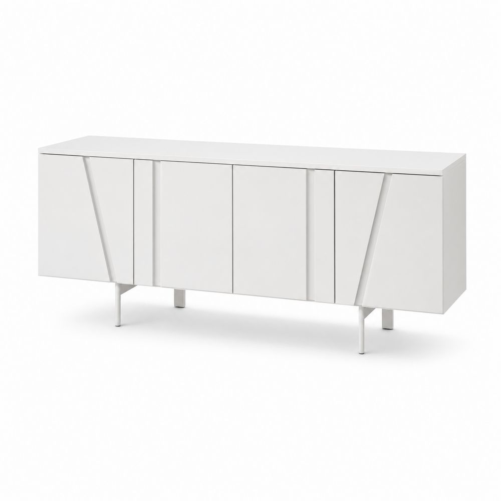 Aparador de Madera Laminada y Metal Blanco 200x40x80 cm-Zenterrae