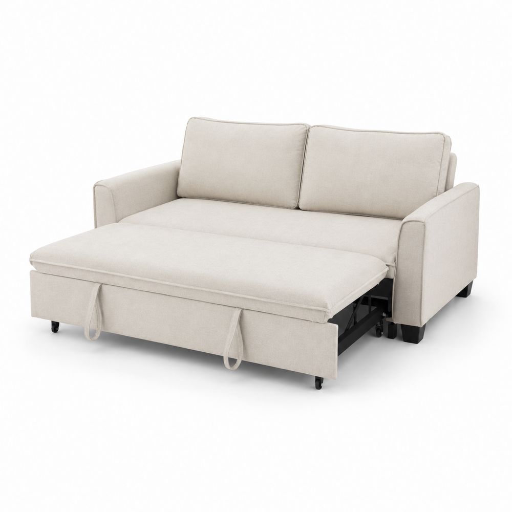 Sofá cama de poliéster beige con dimensiones 200 cm x 150 cm x 90 cm-Zenterrae