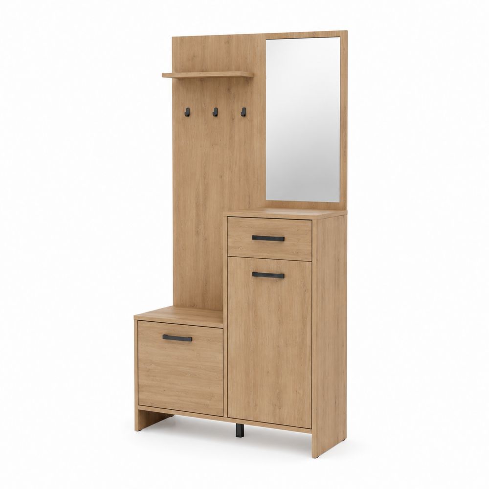 Perchero con Espejo y Almacenamiento de Madera 180x100x35 cm Roble-Zenterrae