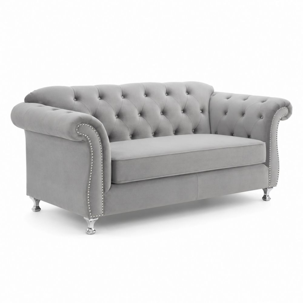 Sofá de terciopelo gris con patas de metal 180 cm-Zenterrae