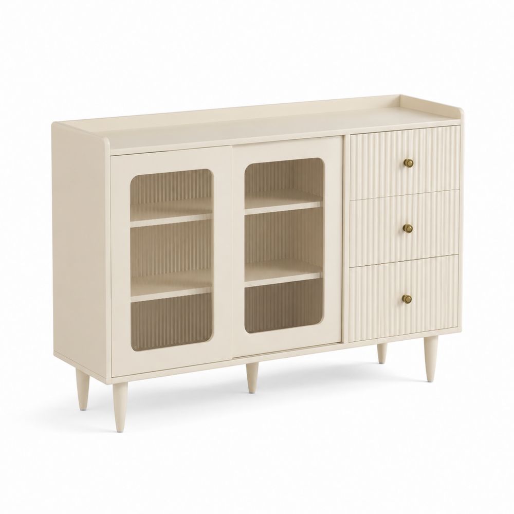 Aparador de Madera con Vitrina y Cajones Beige-Zenterrae