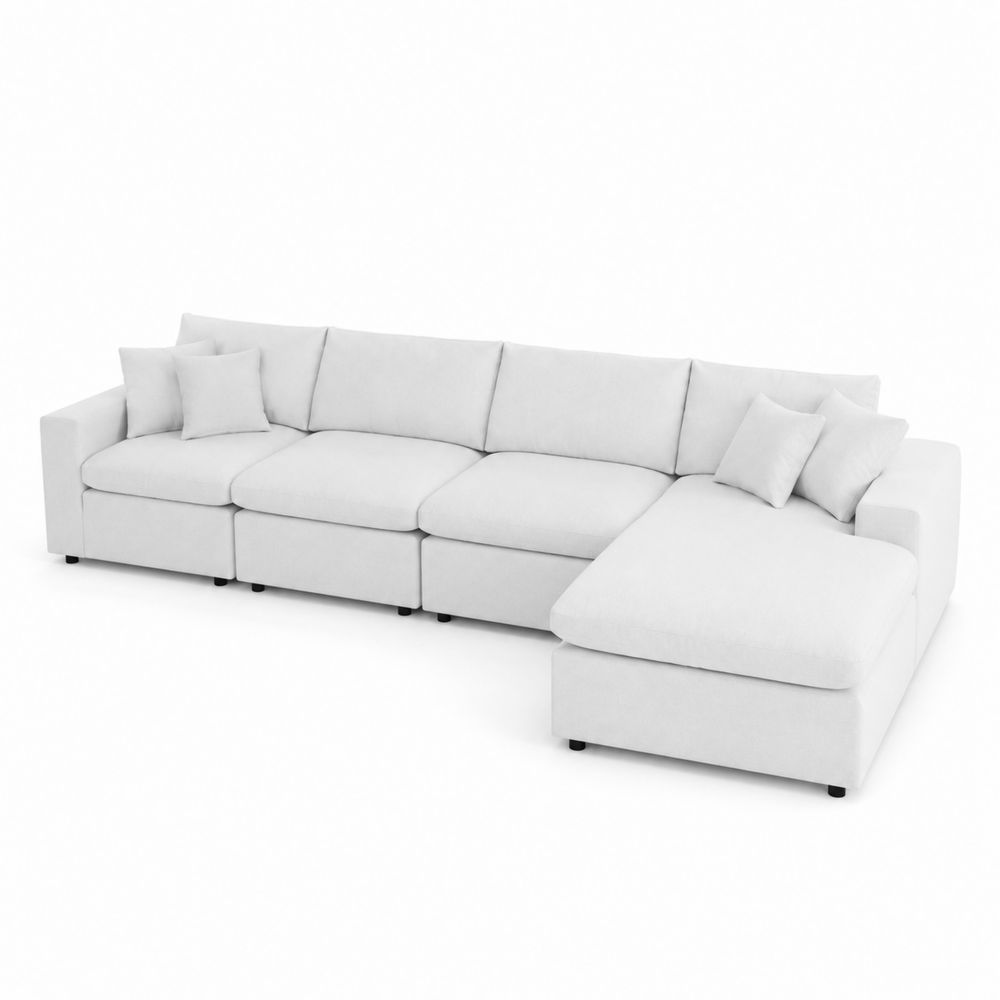 Sofá modular en forma de L con chaise longue de tejido blanco 350x180x80 cm-Zenterrae