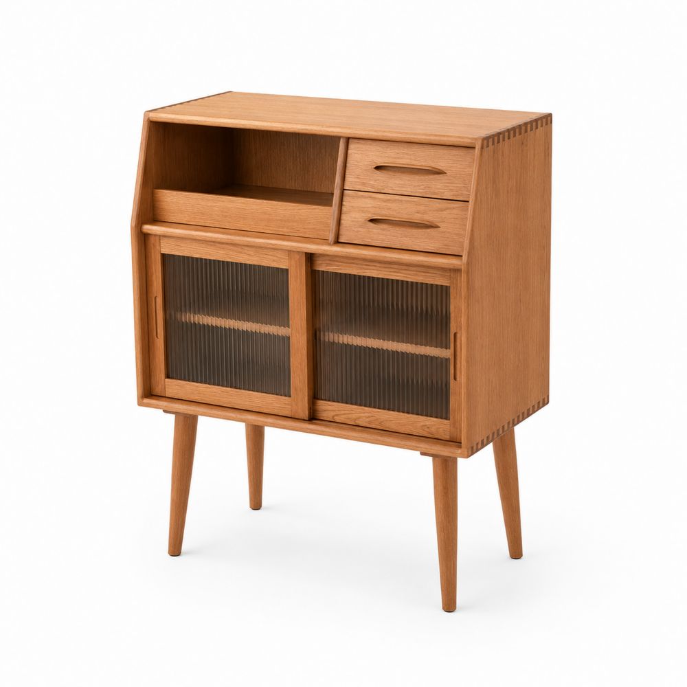 Aparador de madera con puertas de vidrio acanalado-Zenterrae