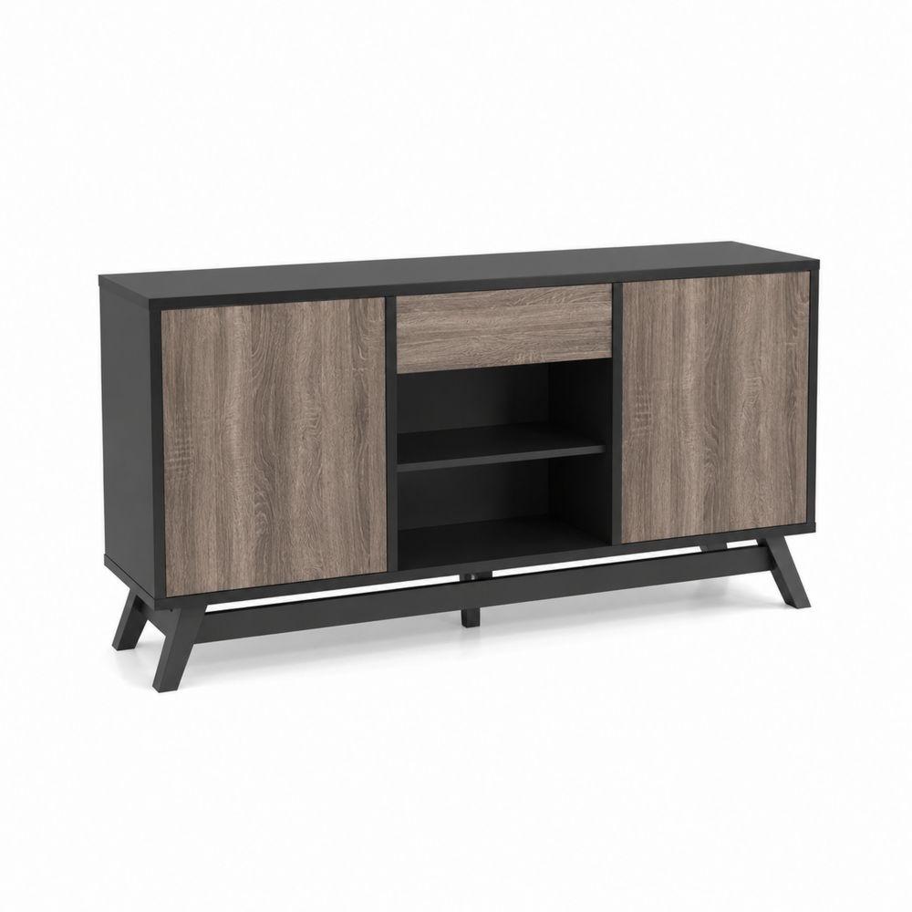 Aparador de Madera y Metal con Puertas y Estantes 120cm x 40cm x 80cm Negro/Madera-Zenterrae