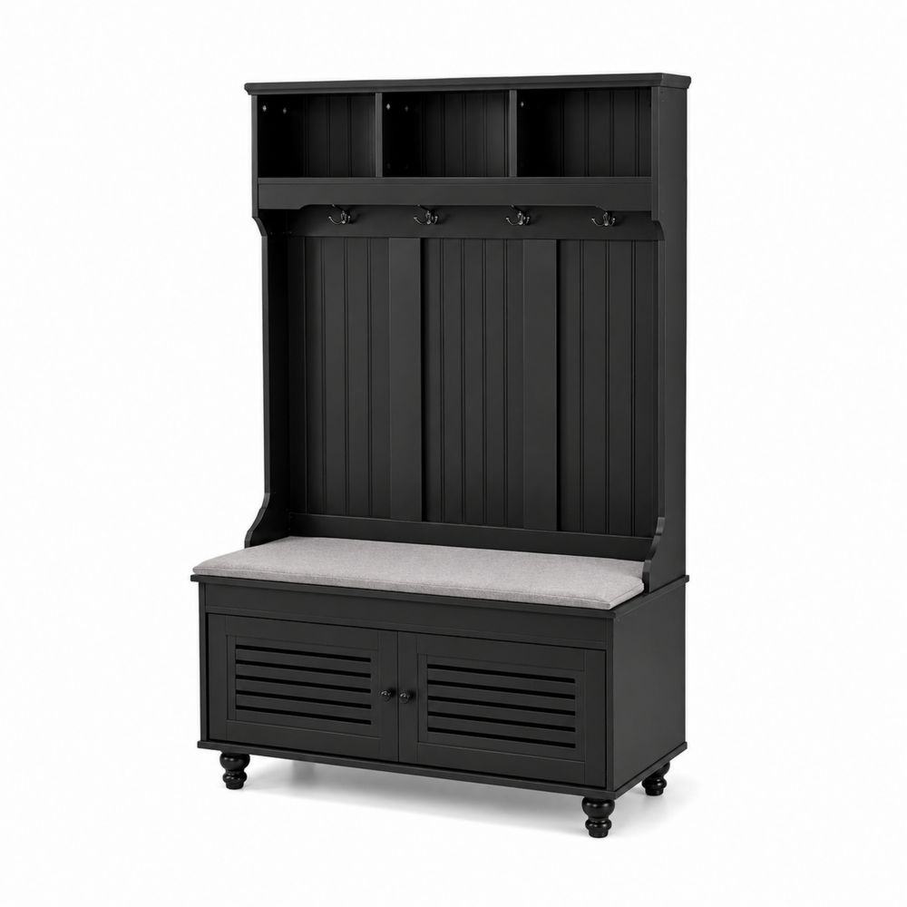 Banco de Madera con Perchero y Almacenamiento Negro-Zenterrae