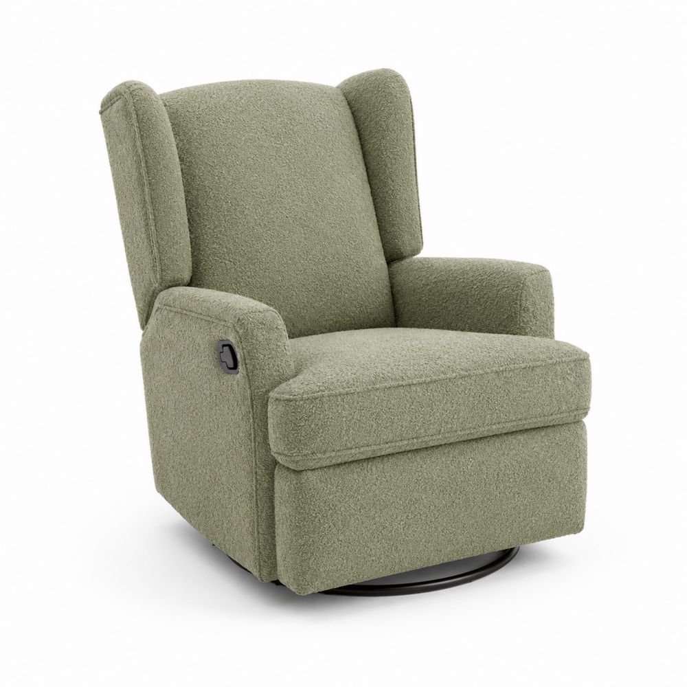 Sillón reclinable de tela bouclé verde con función giratoria-Zenterrae