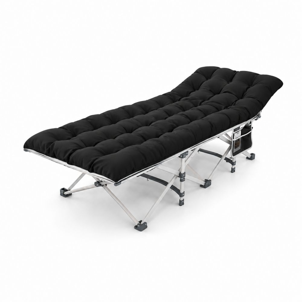 Tumbona plegable de acero con cojín de poliéster Negro-Zenterrae