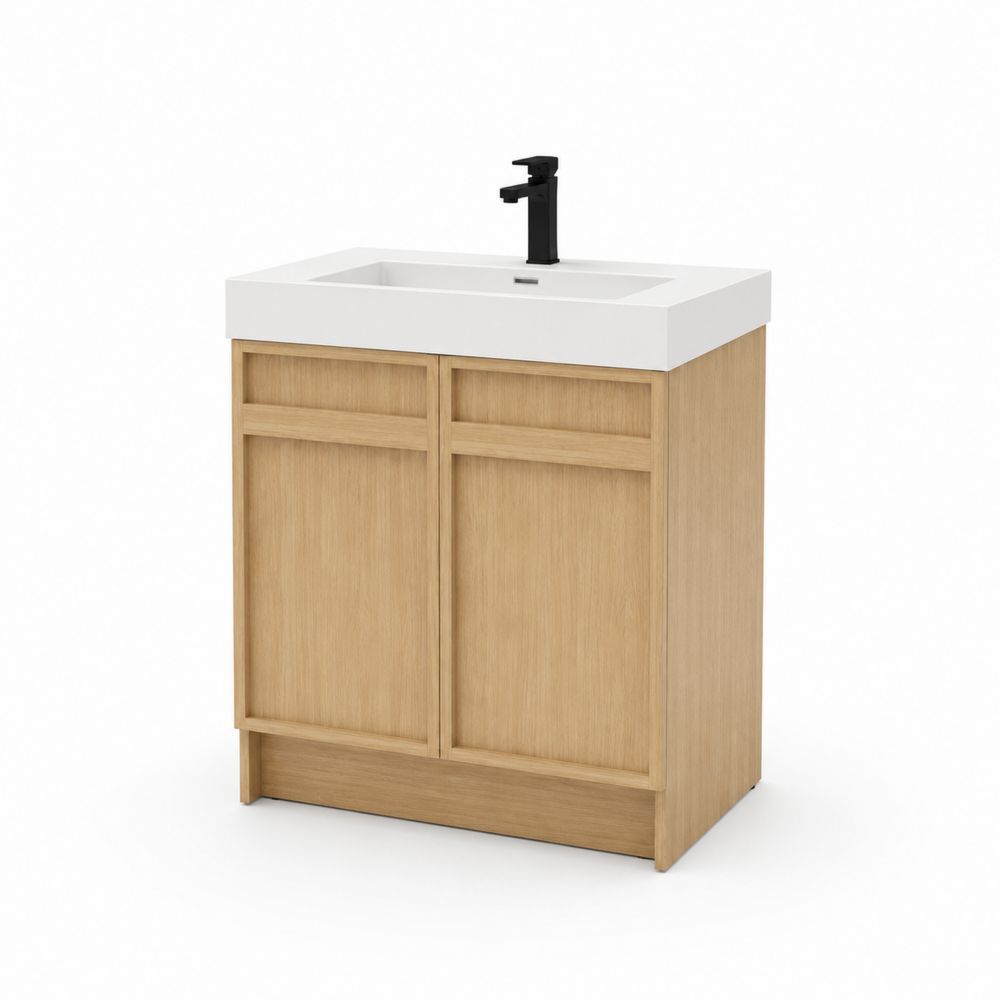 Mueble de lavabo de roble y cerámica 80x60x45 cm-Zenterrae