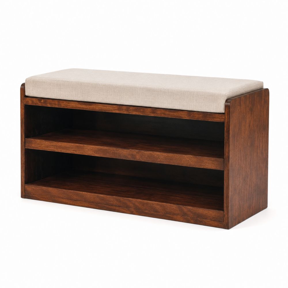 Banco zapatero de madera con cojín de lino 100x35x50 cm Marrón-Zenterrae