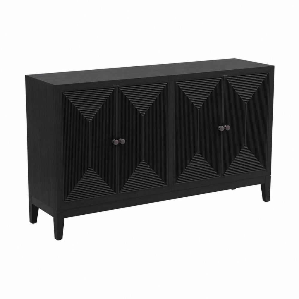 Aparador de Madera Negra con Puertas Texturizadas