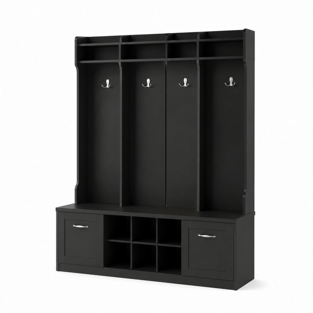 Perchero de madera con ganchos y compartimentos 187x160x40 cm Negro